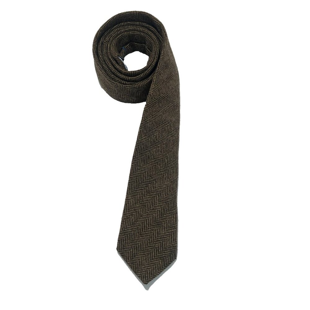 Twillory Necktie Men Brown Wool Blend Wedding Business Winter Herringbone